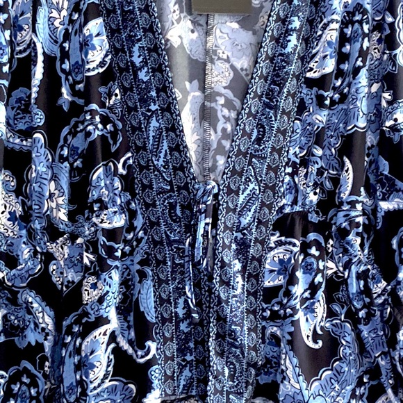 1X NWT Liz Claiborne Topper Kimono Top Dolman Blouse Boho Blue Black - Picture 2 of 7